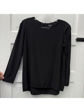 Steven Alan Womens M 100% Silk Black Long Sleeve Blouse High Low Made USA